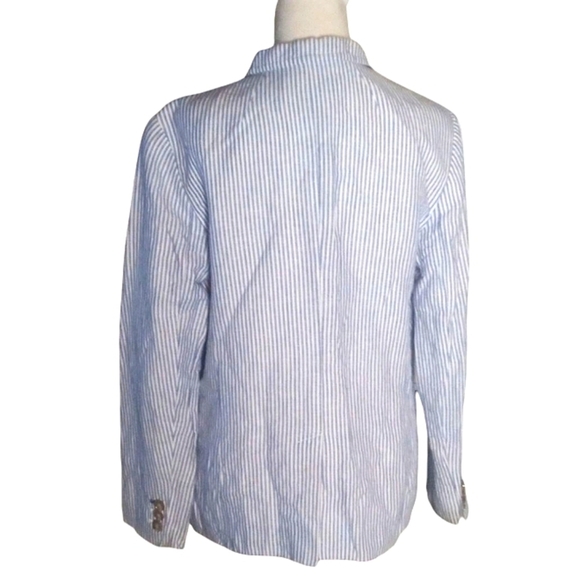 Talbots Blue White Breton Stripe Linen Cotton Blend Single Button Blazer Size 12 - Picture 4 of 8